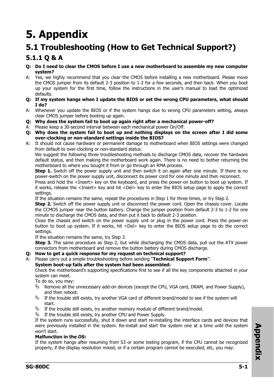 Appendix, Troubleshooting (how to get technical support?), Q & a | Appendix -1, 1 q & a -1, 1 troubleshooting (how to get technical support?) | Abit SG-80DC User Manual | Page 29 / 32