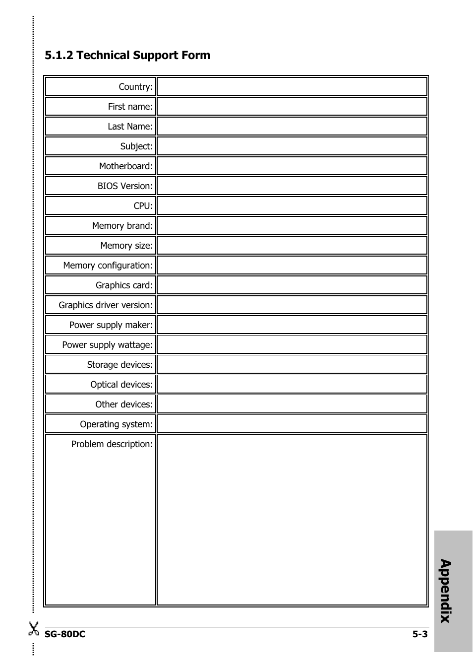 Technical support form, Technical support form -3, Appendix | 2 technical support form | Abit SG-80DC User Manual | Page 31 / 32