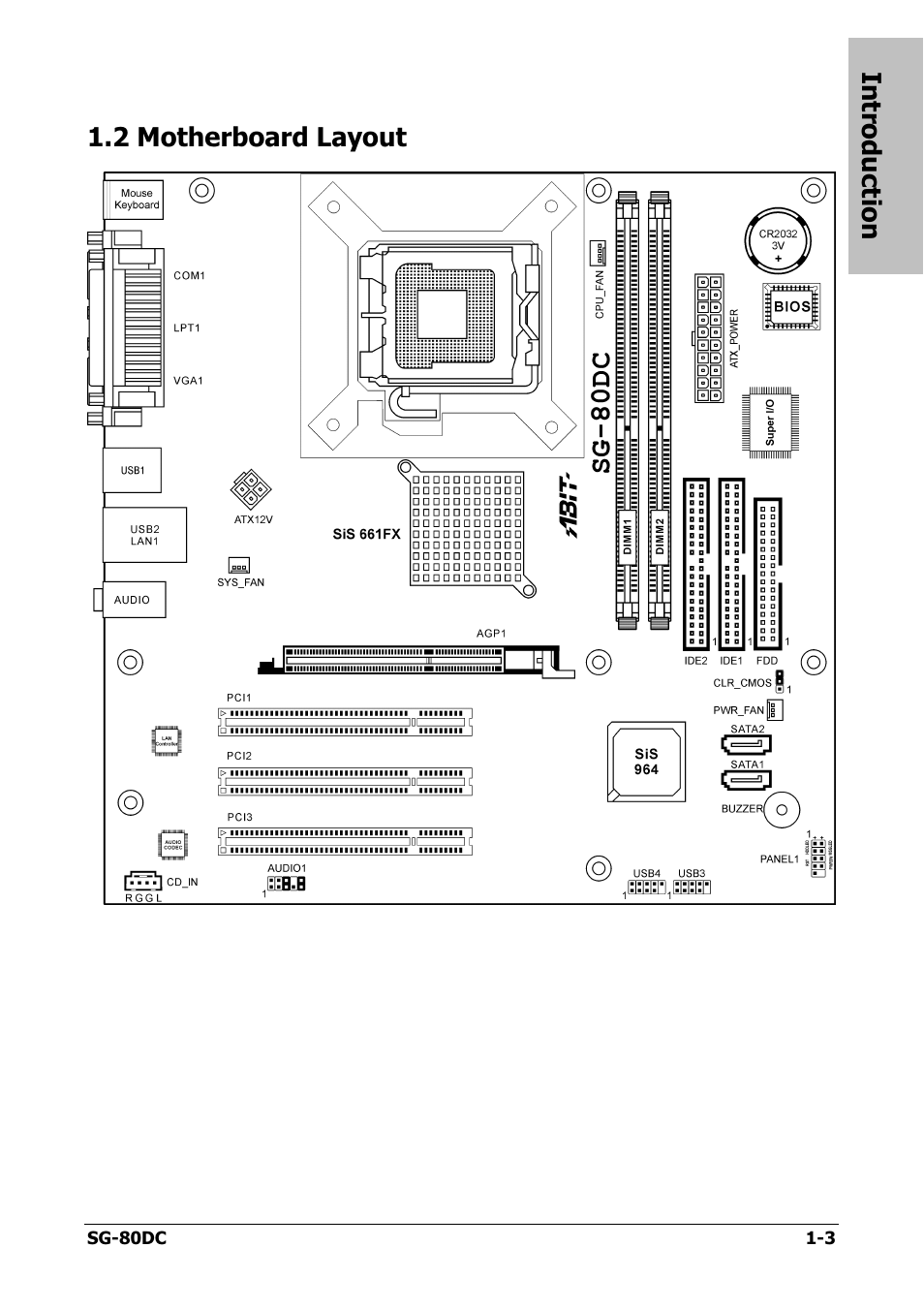 Motherboard layout, 2 motherboard layout -3, Introduction | 2 motherboard layout | Abit SG-80DC User Manual | Page 7 / 32