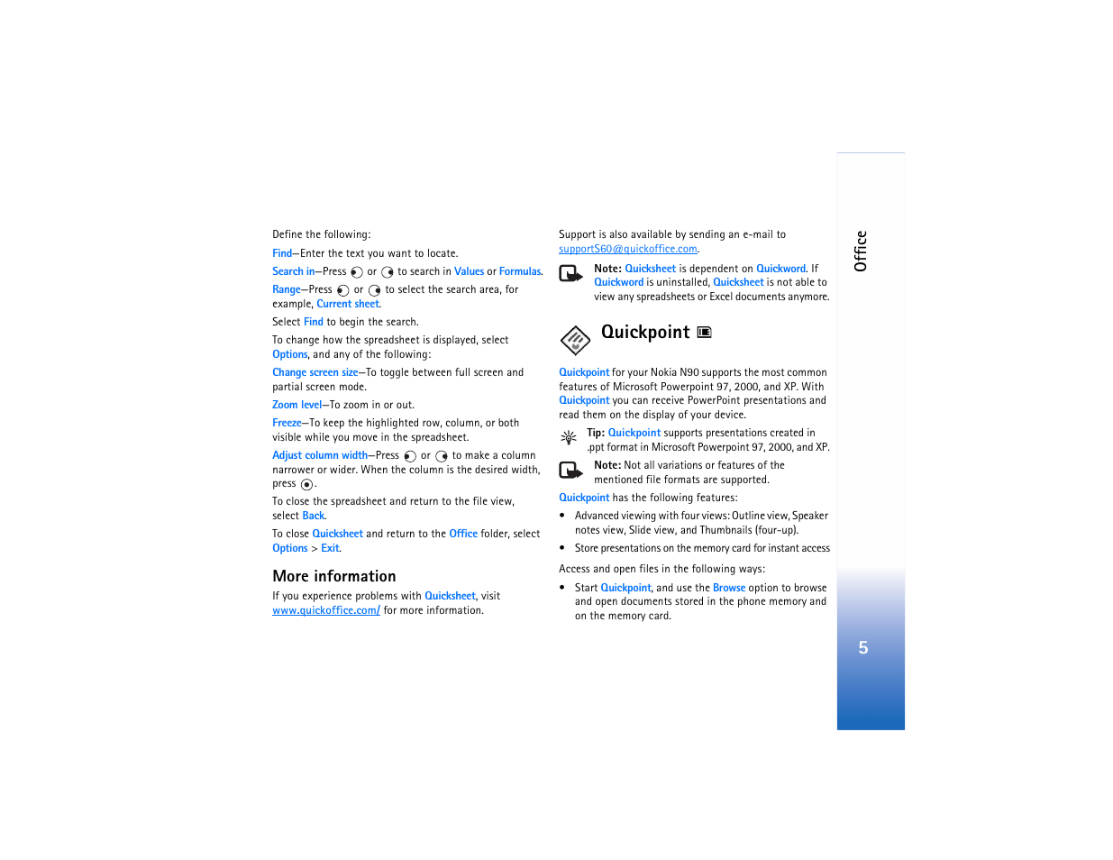 Quickpoint, Offic e, More information | Nokia N90 User Manual | Page 10 / 33
