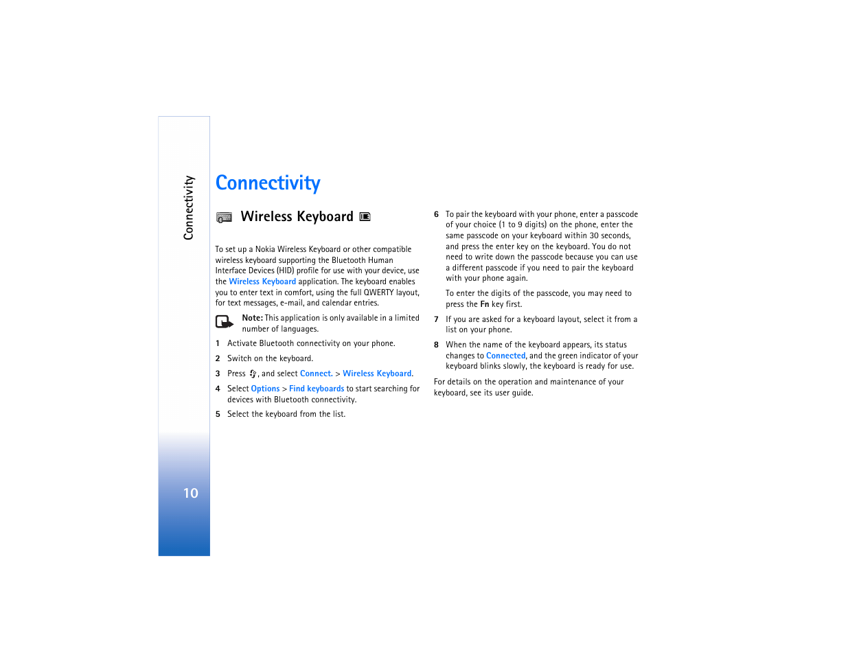 Connectivity, Wireless keyboard | Nokia N90 User Manual | Page 15 / 33