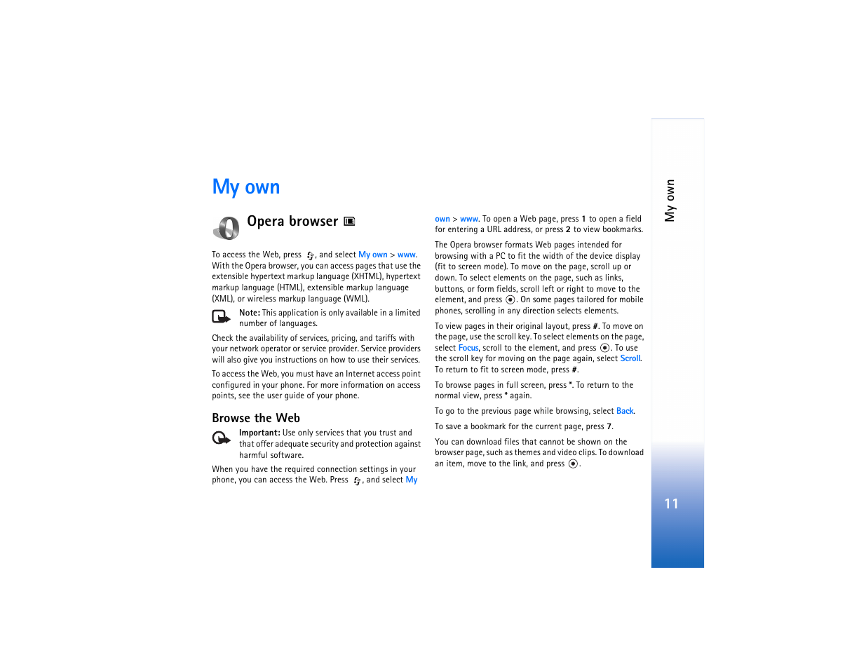 My own, Opera browser | Nokia N90 User Manual | Page 16 / 33