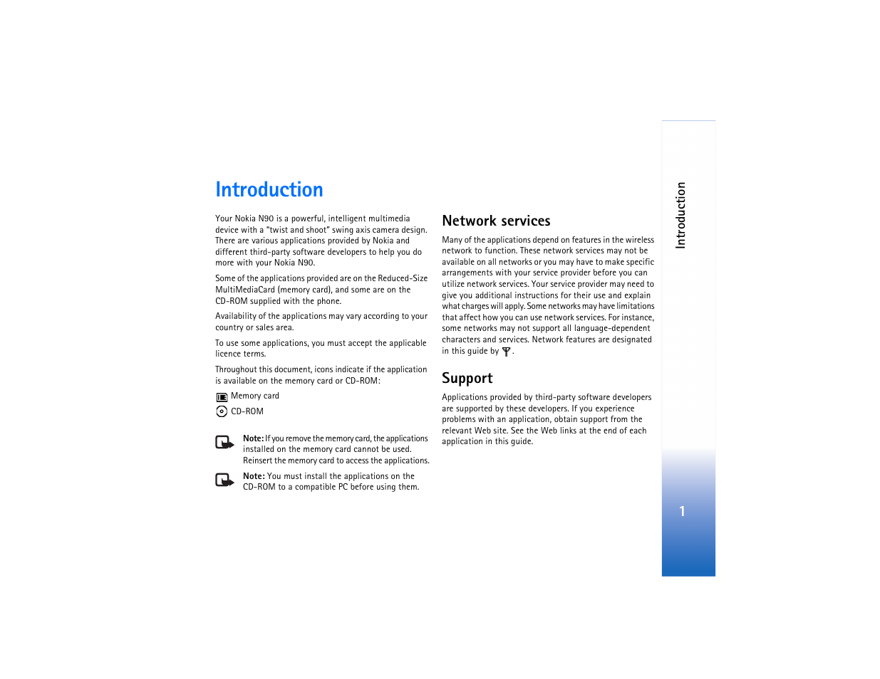 Introduction, Network services, Support | Network services support | Nokia N90 User Manual | Page 6 / 33