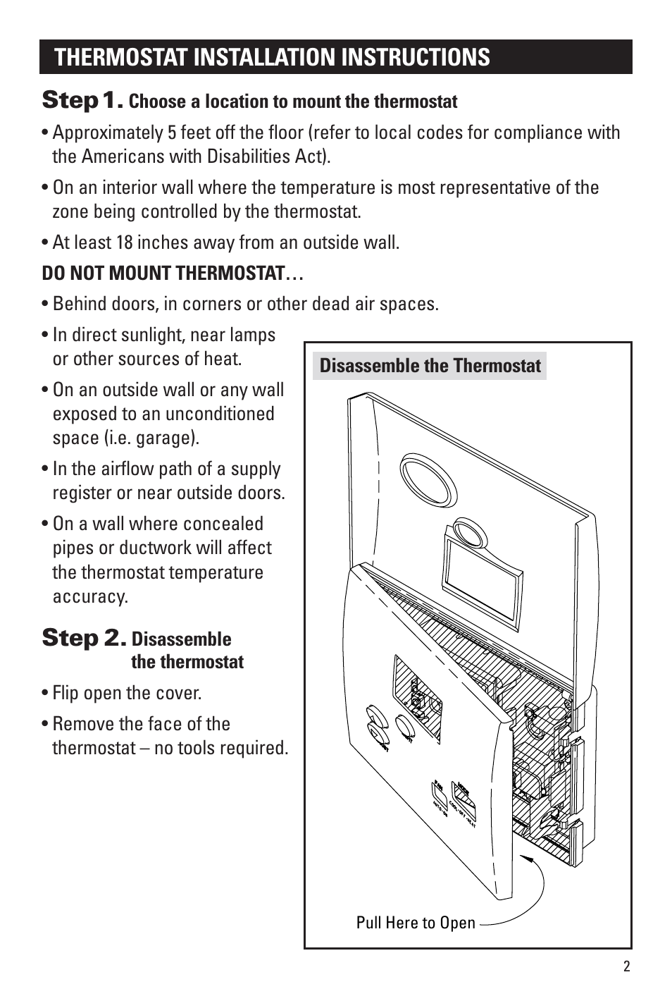 Thermostat installation instructions step1, Step 2 | Aprilaire 8344 User Manual | Page 3 / 16