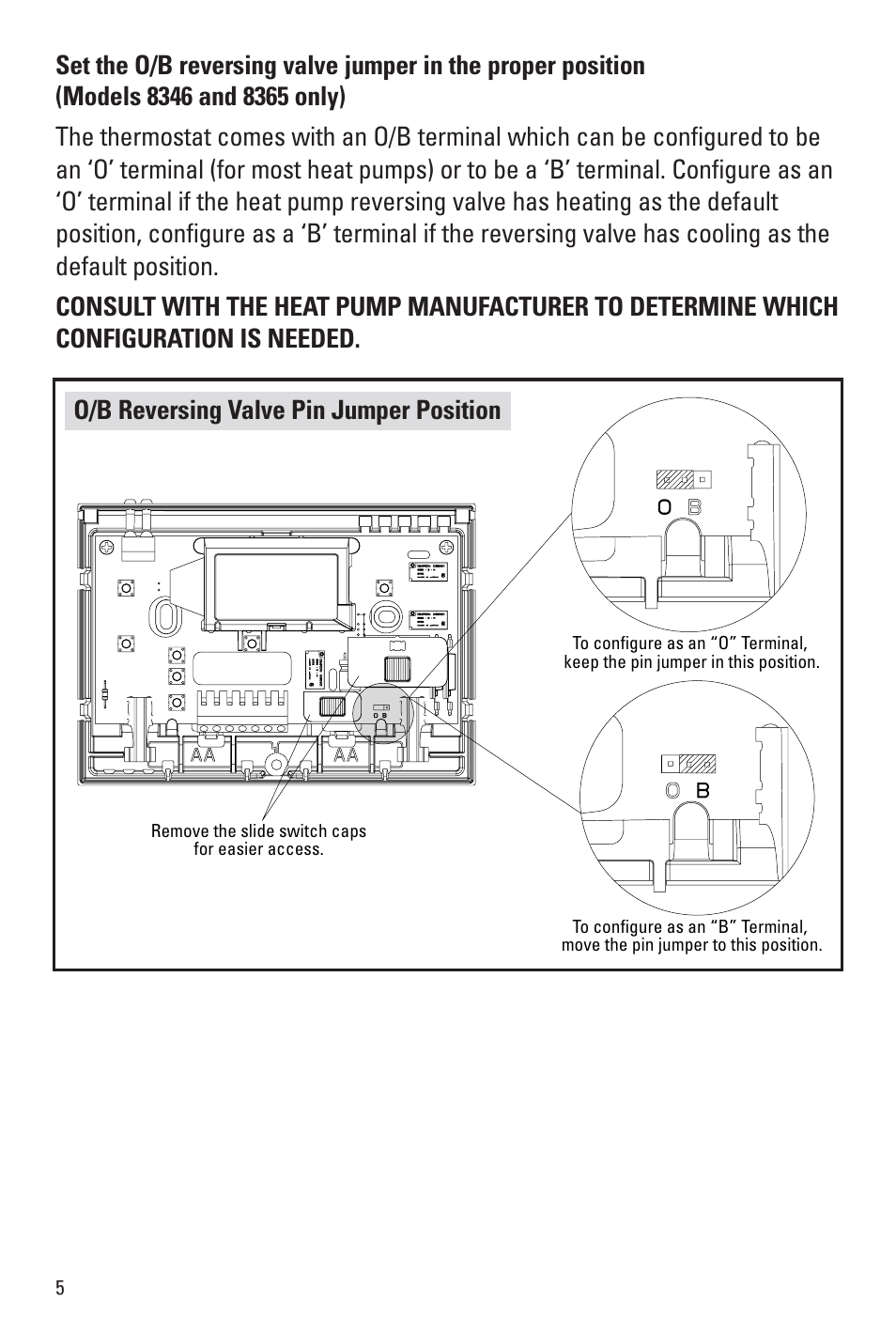 O/b reversing valve pin jumper position | Aprilaire 8344 User Manual | Page 6 / 16