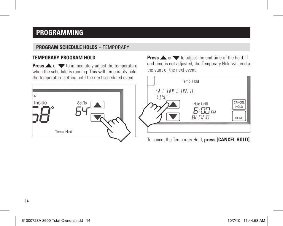 Programming | Aprilaire 8600 User Manual | Page 14 / 20