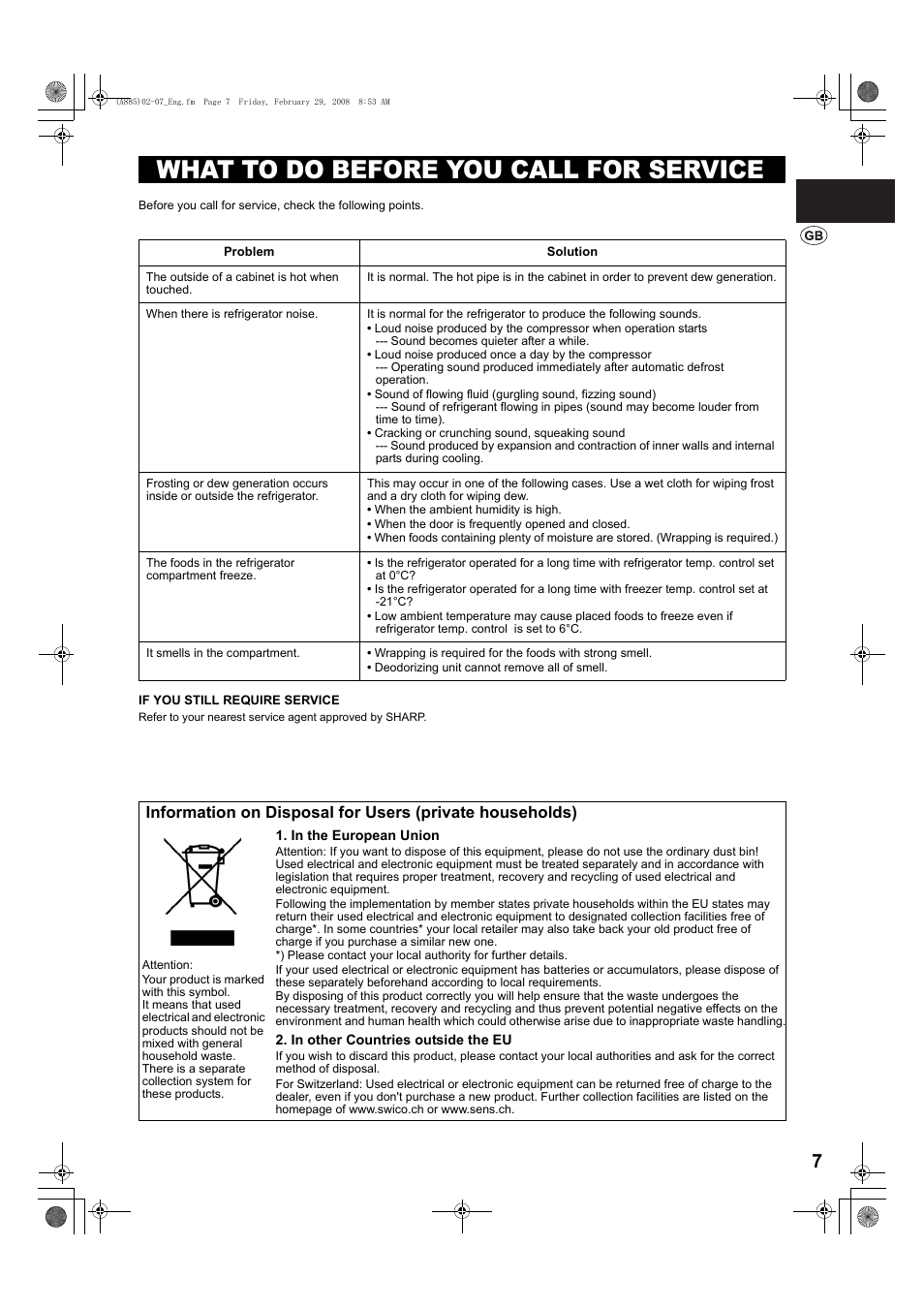What to do before you call for service | Sharp SJ-PT690RS User Manual | Page 7 / 116