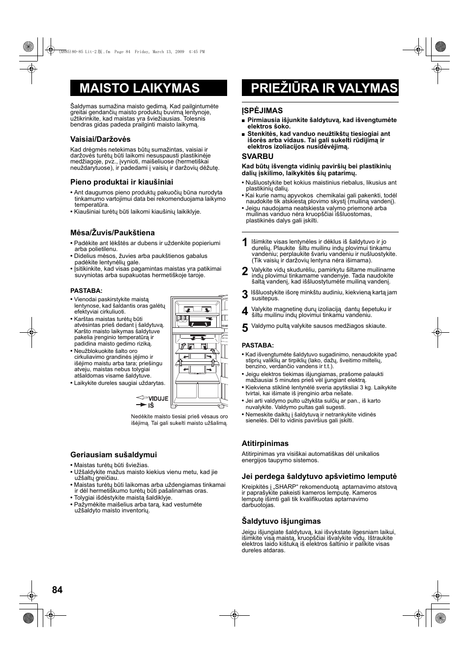 Maisto laikymas priežiūra ir valymas | Sharp SJ-PT690RS User Manual | Page 84 / 116