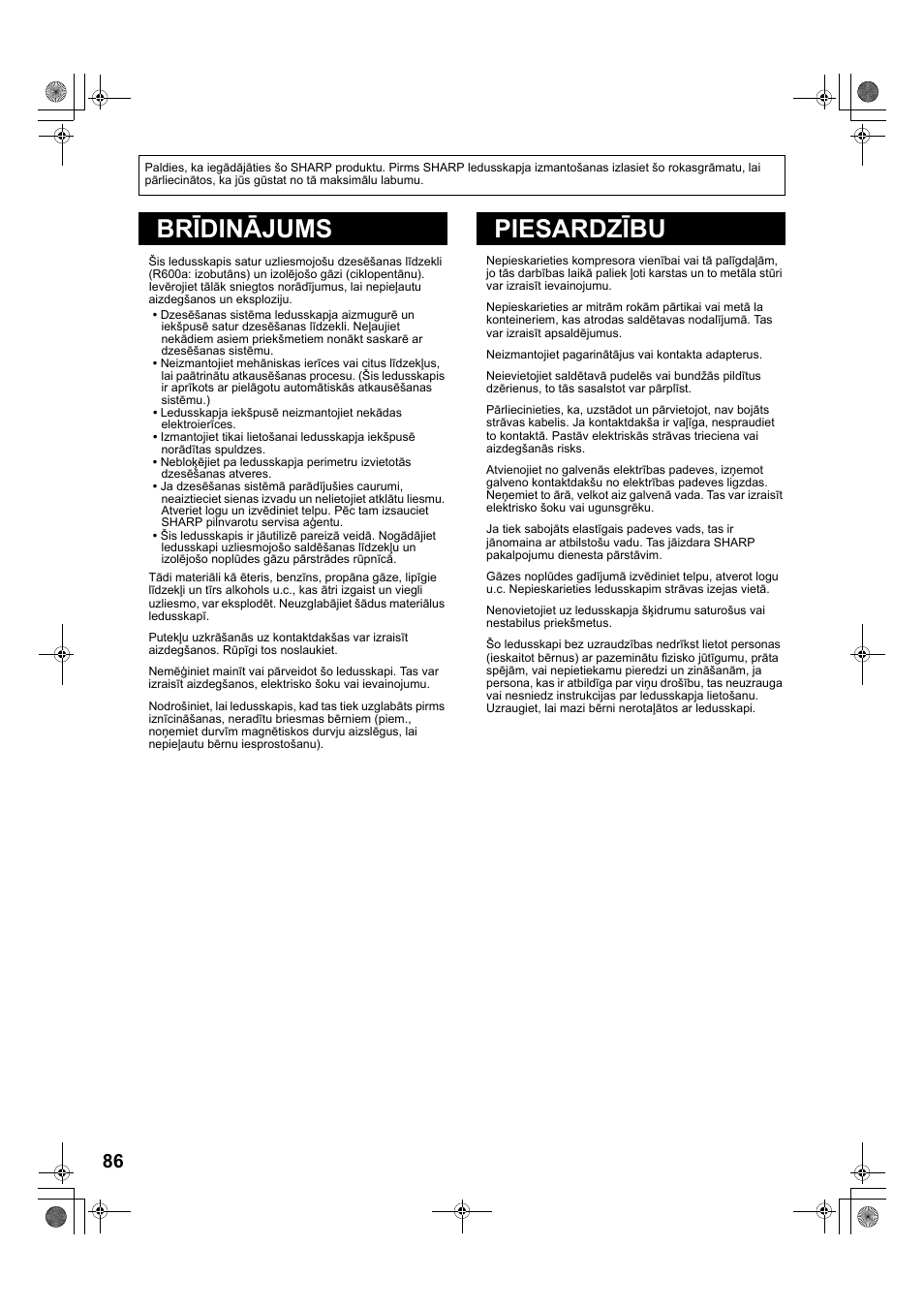 A885)86-91 lav-2版, Brīdinājums piesardzību | Sharp SJ-PT690RS User Manual | Page 86 / 116