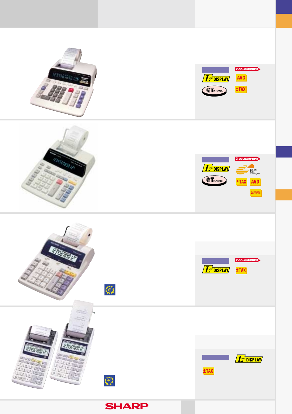 Printing calculators, El-1611p, El-1611e | El-1801c, El-1801e, El-2901piii, El-2607p, Semi desktop, Desktop/ semi desktop 11 | Sharp EL-376SB User Manual | Page 11 / 26