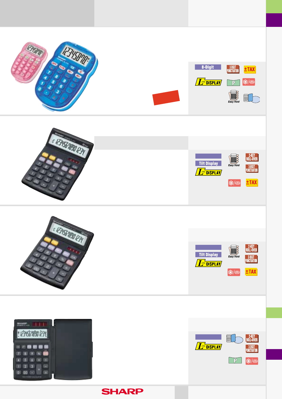 Kids´ calculators, El-145a, El-144a | El-143s, El-s10 bpk/bbl, Handheld 17, For more colourful calculations | Sharp EL-376SB User Manual | Page 17 / 26