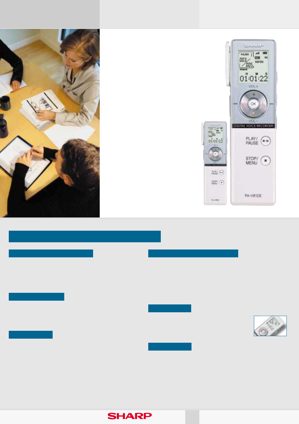 Digital voice recorders, Pa-vr10epce, pa-vr5e, Time stamp & event marking | Schedule recording, Message alarm, Usb connectivity, Other features, Stylish design, The handy, high-capacity voice recorder | Sharp EL-376SB User Manual | Page 6 / 26
