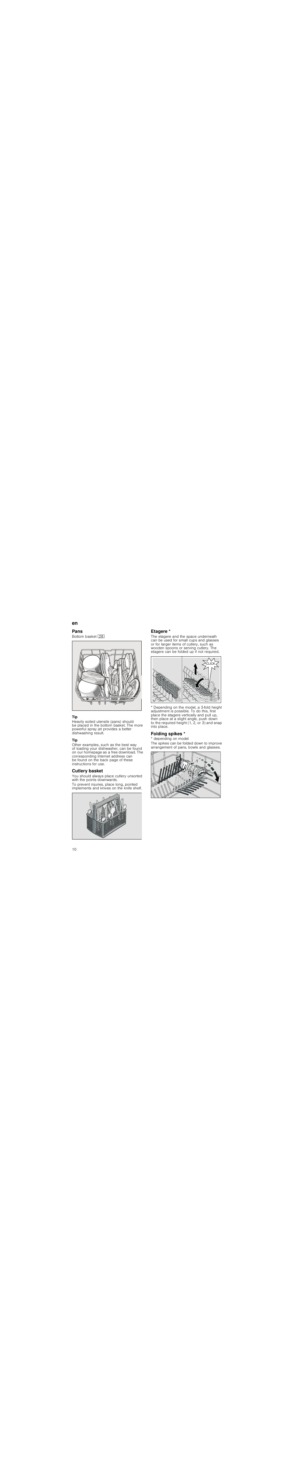 Top basket with side levers, Top basket with upper and lower roller pairs | Neff S51E50X1GB User Manual | Page 10 / 28