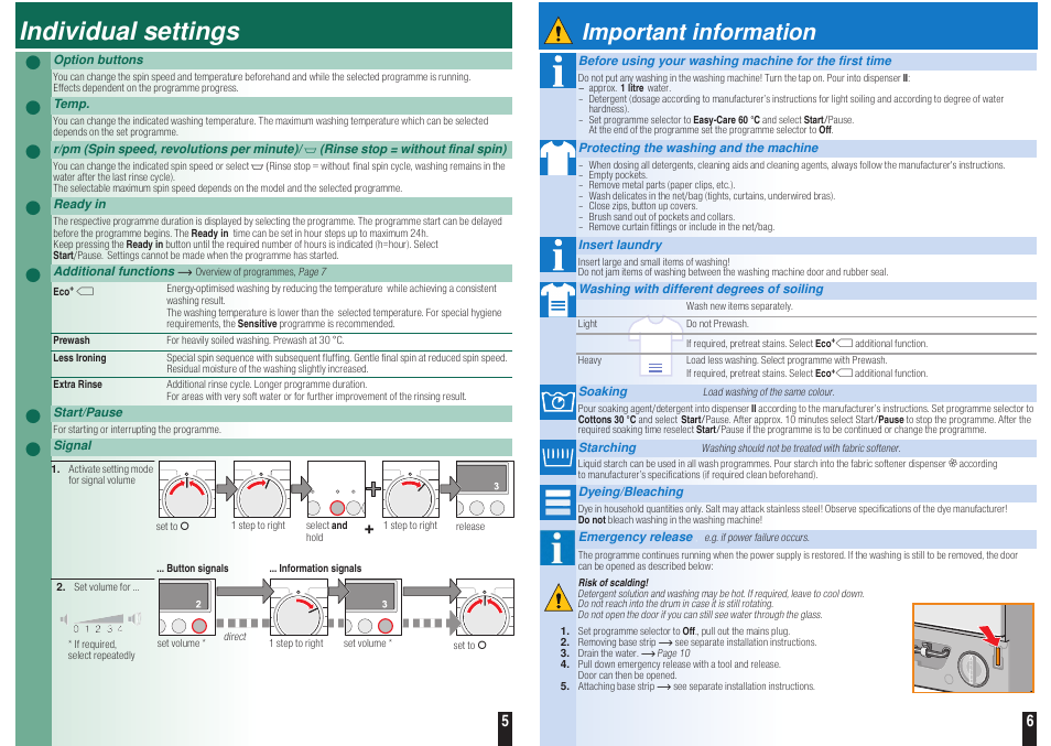 Individual settings ʑ, Important information | Neff W5440X1GB User Manual | Page 5 / 8