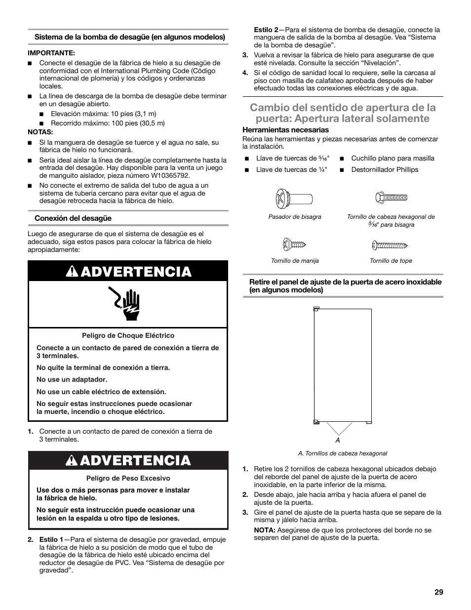 Advertencia | Whirlpool GI15NDXZS User Manual | Page 29 / 64