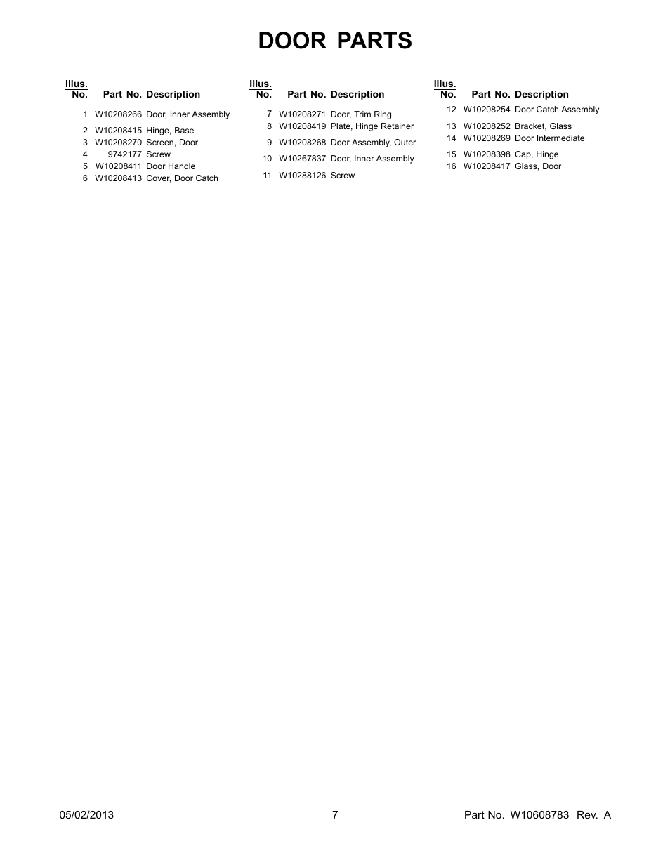 Door parts | Whirlpool WED88HEAC User Manual | Page 7 / 10