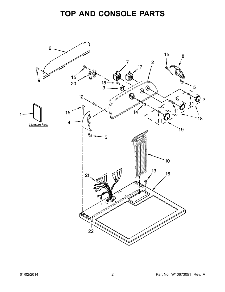 Top and console, Top and console parts | Whirlpool WGD4800BQ User Manual | Page 2 / 10
