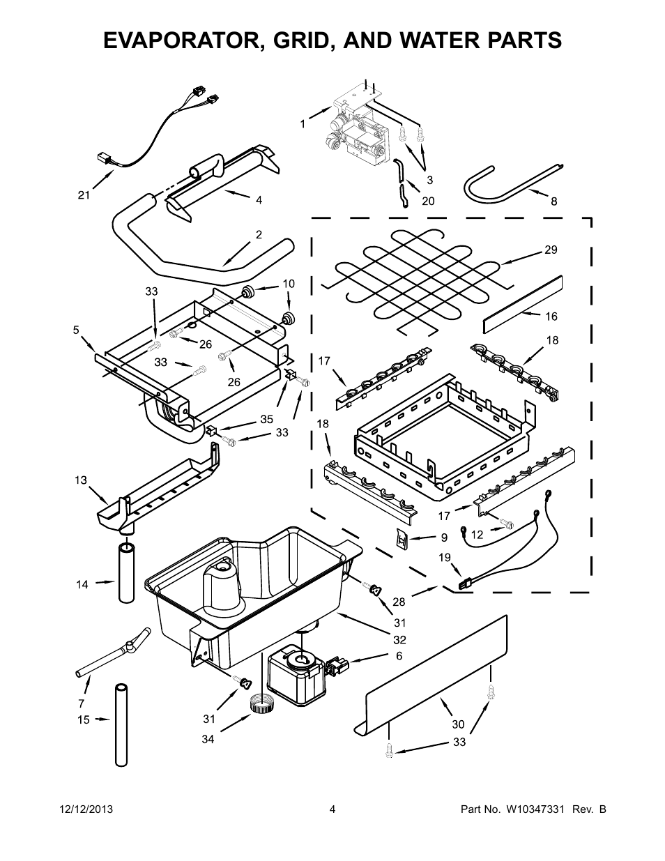 Evaporator, grid, and water, Evaporator, grid, and water parts | Whirlpool GI15NFLXS User Manual | Page 4 / 12