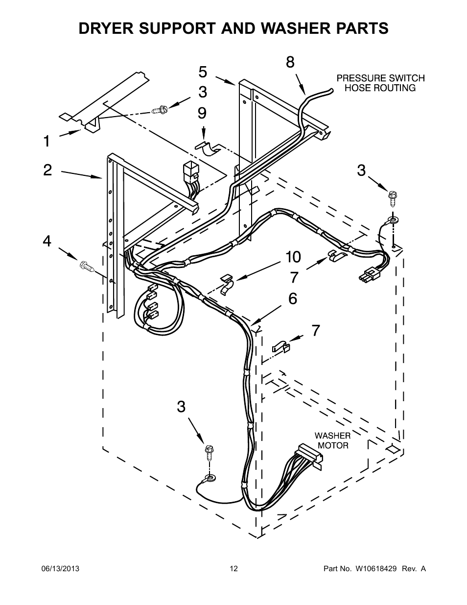 Dryer support and washer, Dryer support and washer parts | Whirlpool LTG5243DQ User Manual | Page 12 / 28