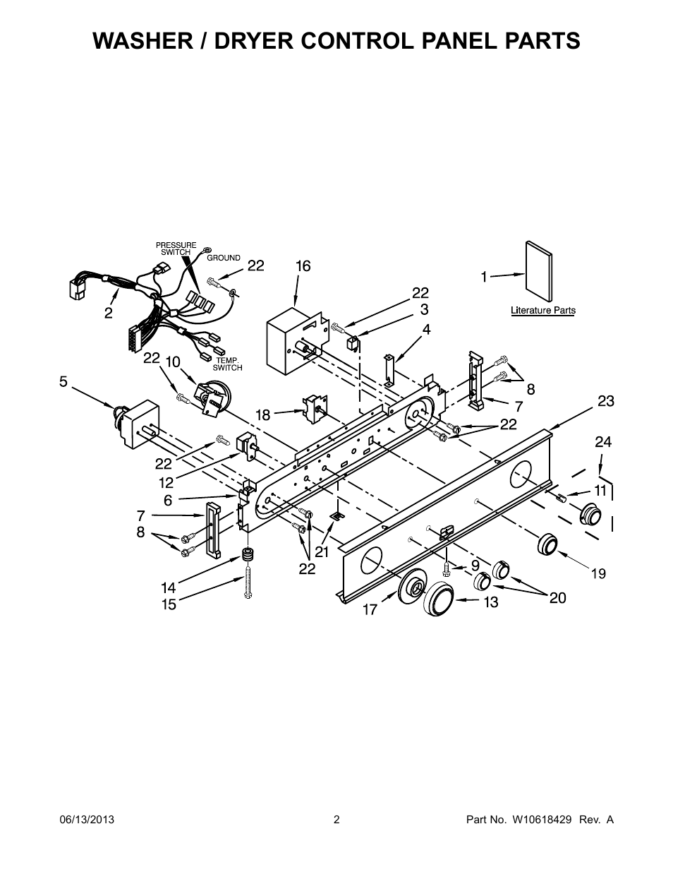 Washer / dryer control panel, Washer / dryer control panel parts | Whirlpool LTG5243DQ User Manual | Page 2 / 28