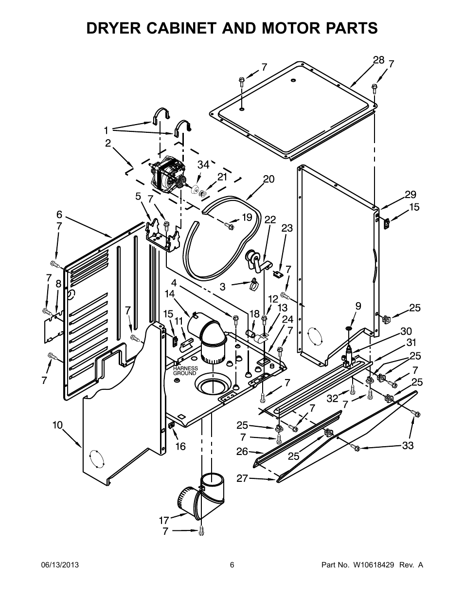 Dryer cabinet and motor, Dryer cabinet and motor parts | Whirlpool LTG5243DQ User Manual | Page 6 / 28