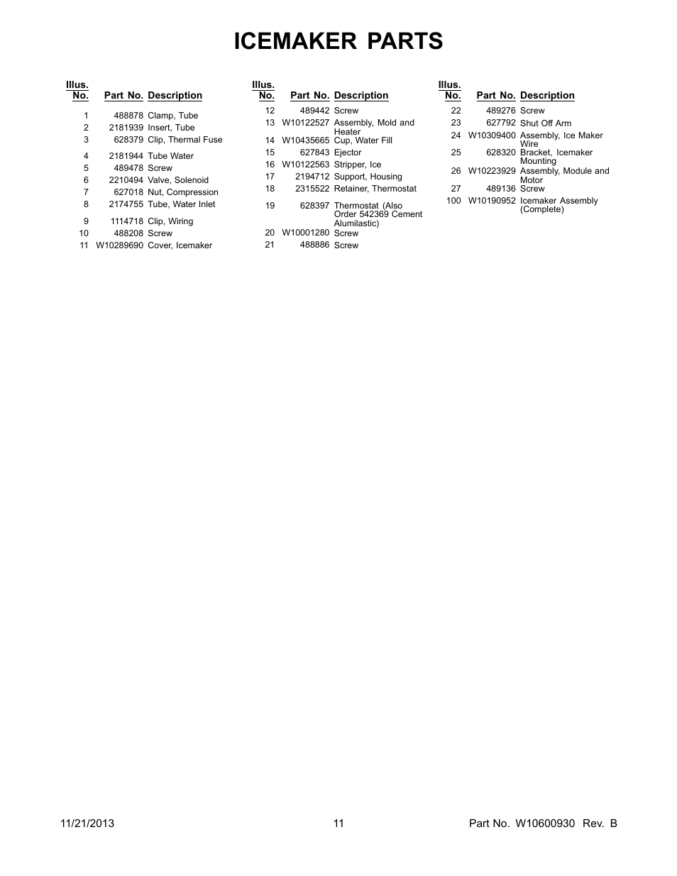 Icemaker parts | Whirlpool W8RXEGMWS User Manual | Page 11 / 14