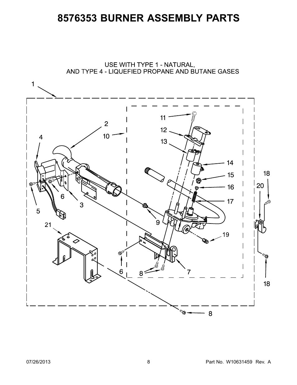 8576353 burner assembly | Whirlpool WGD5500BW User Manual | Page 8 / 10