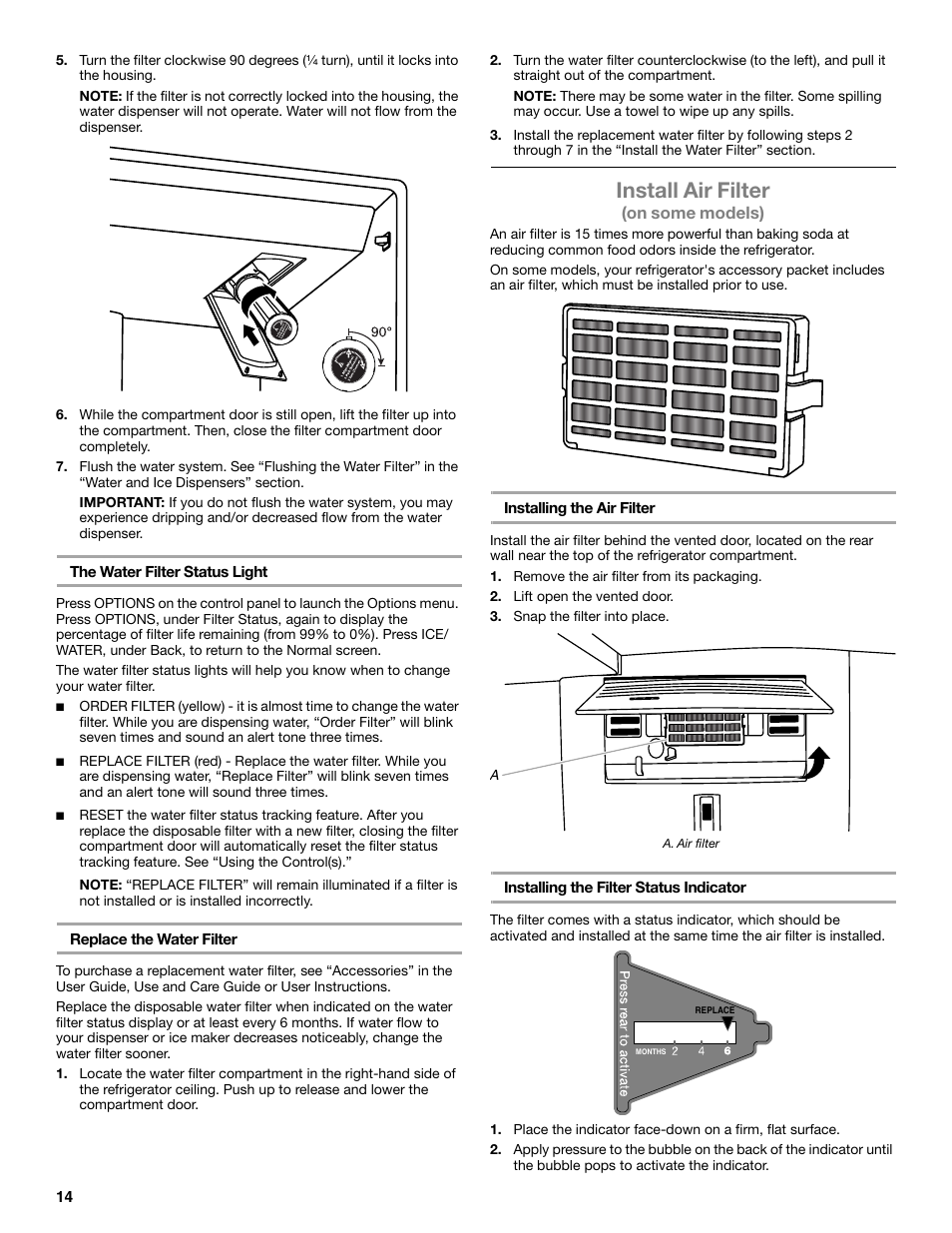 Install air filter | Whirlpool WRX988SIBM User Manual | Page 14 / 96