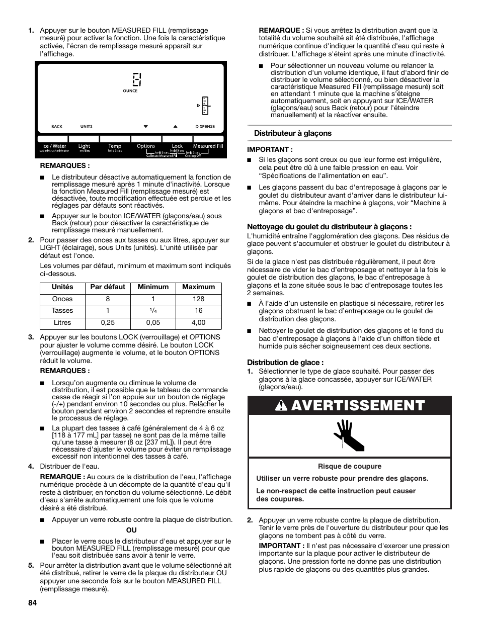 Avertissement | Whirlpool WRX988SIBM User Manual | Page 84 / 96
