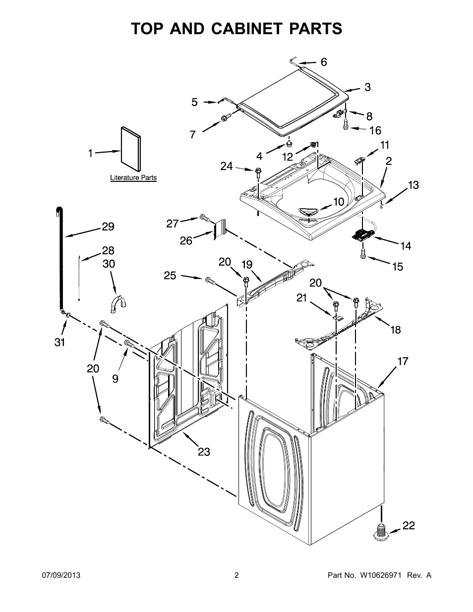 Top and cabinet, Top and cabinet parts | Whirlpool WTW5500BW User Manual | Page 2 / 10