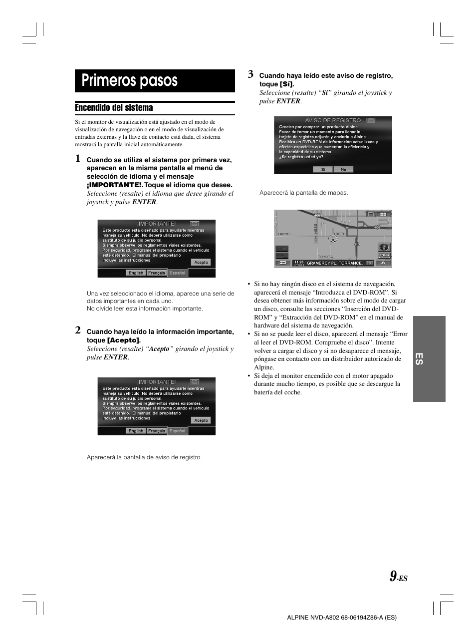 Primeros pasos | Alpine NVD-A802 User Manual | Page 176 / 252