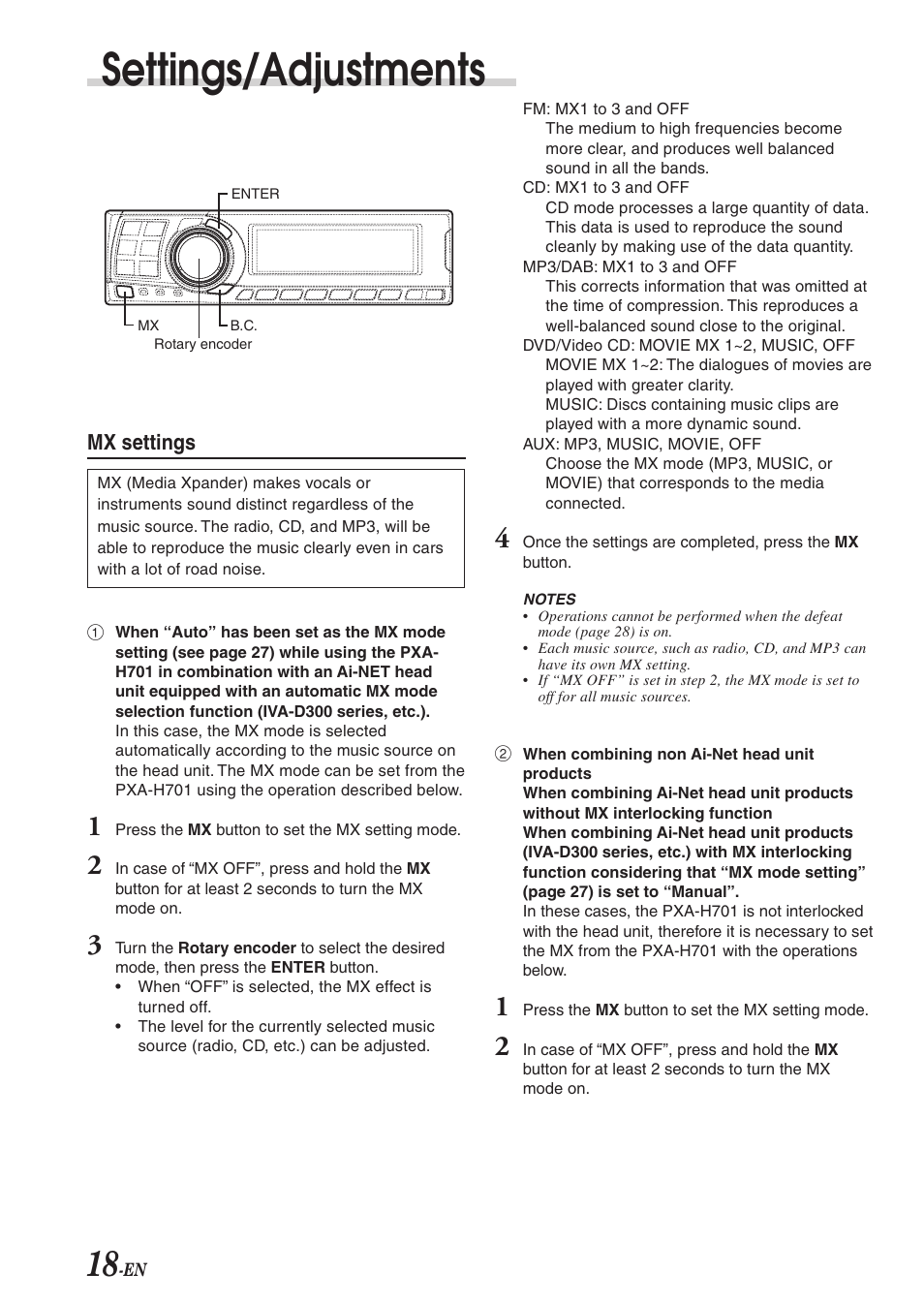 Settings/adjustments | Alpine PXA-H701 User Manual | Page 19 / 49