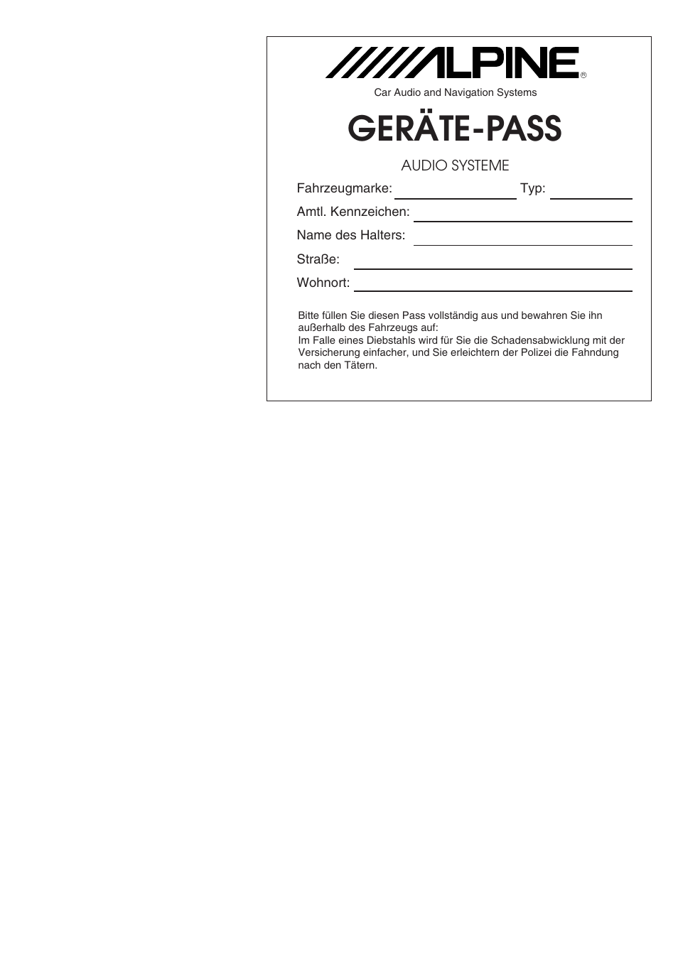 Geräte-pass | Alpine PXA-H701 User Manual | Page 45 / 49
