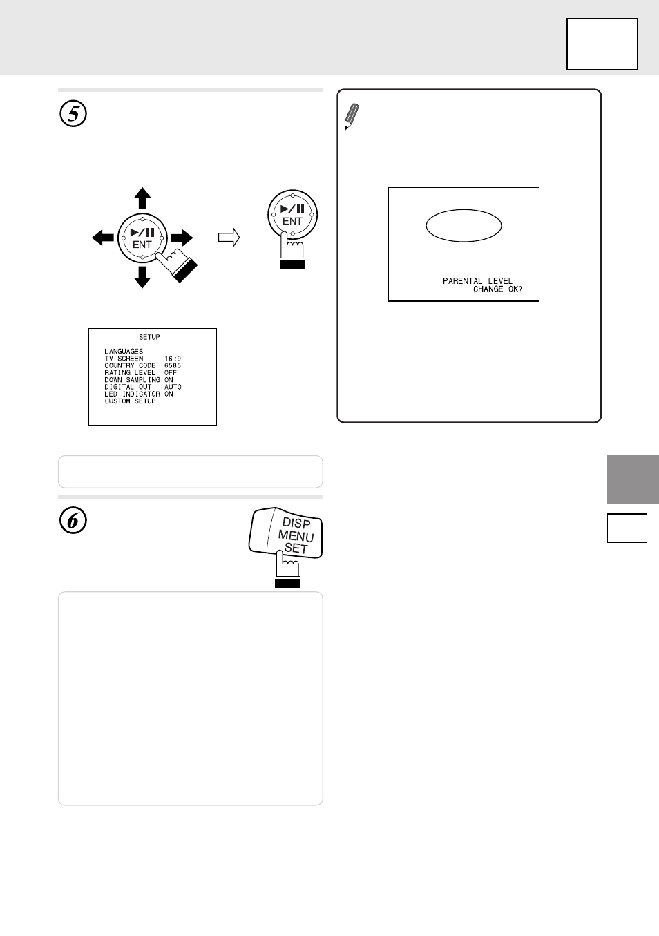 Set up, Setting the rating level (parental lock), Press “set” for at least 2 seconds | Alpine DVD/VIDEO CD/ DVA-5205E User Manual | Page 29 / 72