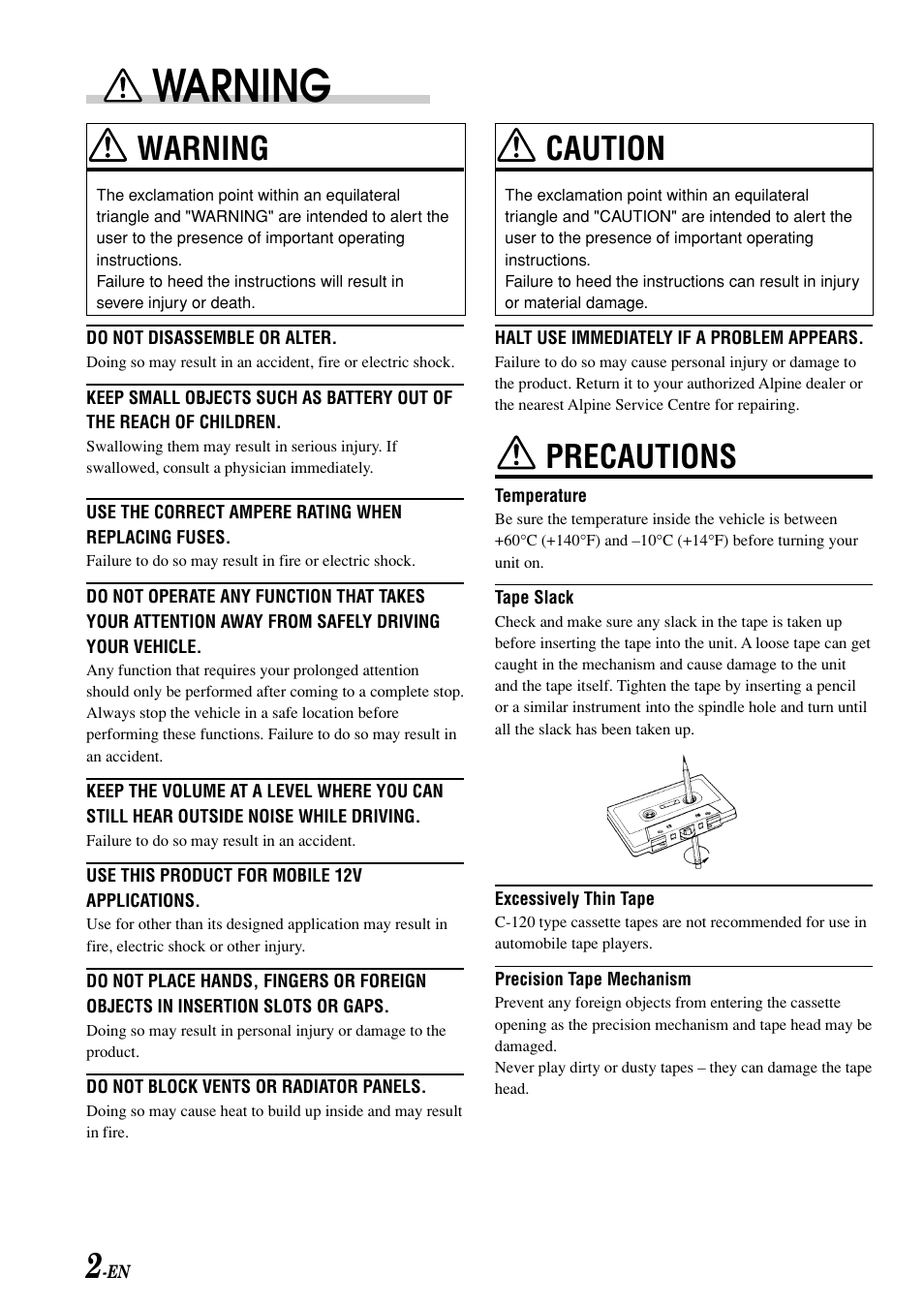 Warning, Caution, Precautions | Alpine TDM-7580E User Manual | Page 4 / 19