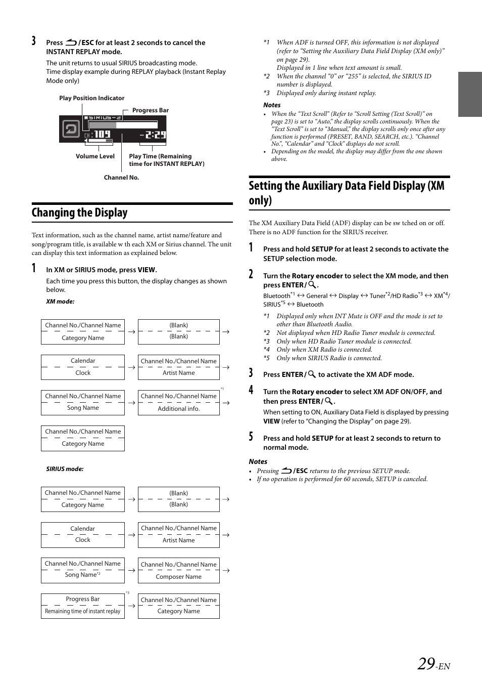 Changing the display, Setting the auxiliary data field display (xm only) | Alpine CDA-117 User Manual | Page 31 / 56