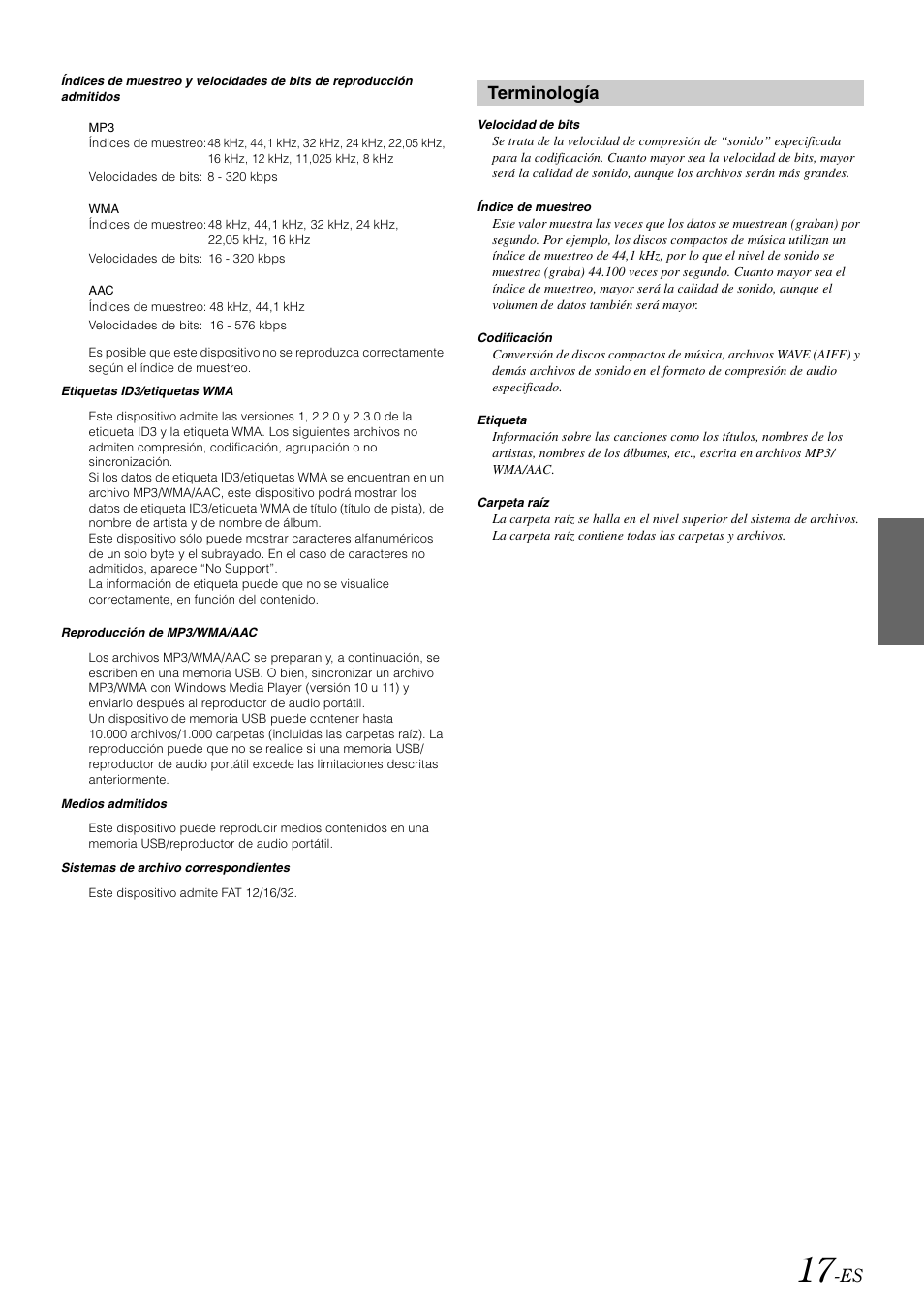 Terminología | Alpine iDA-X100M User Manual | Page 108 / 135