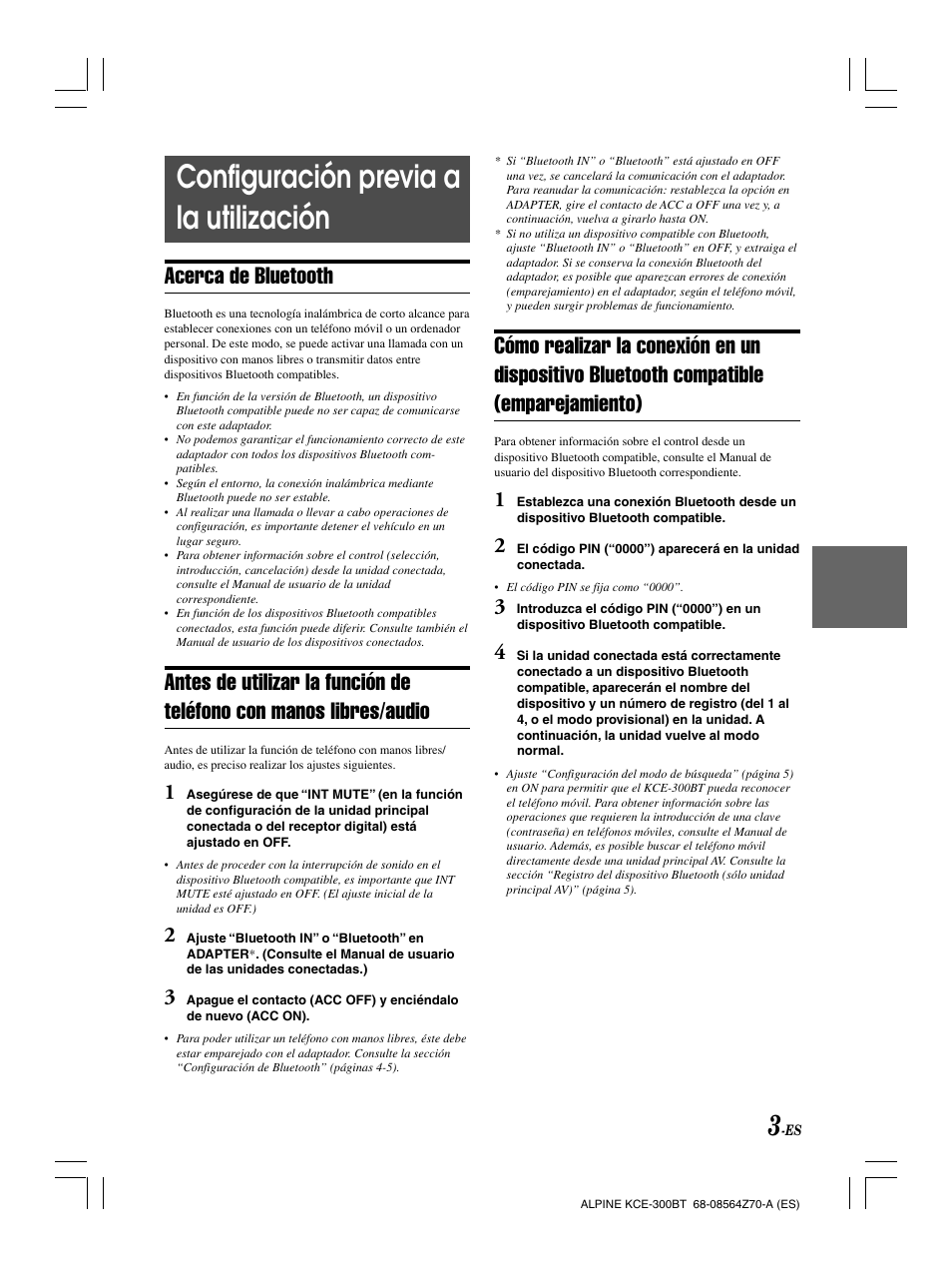 Configuración previa a la utilización, Acerca de bluetooth | Alpine KCE-300BT User Manual | Page 44 / 100