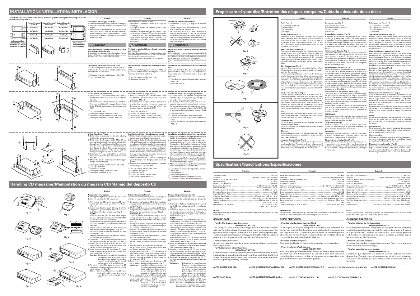 Specifications/spécifications/especificaciones | Alpine 68P01149K37-O User Manual | Page 2 / 2