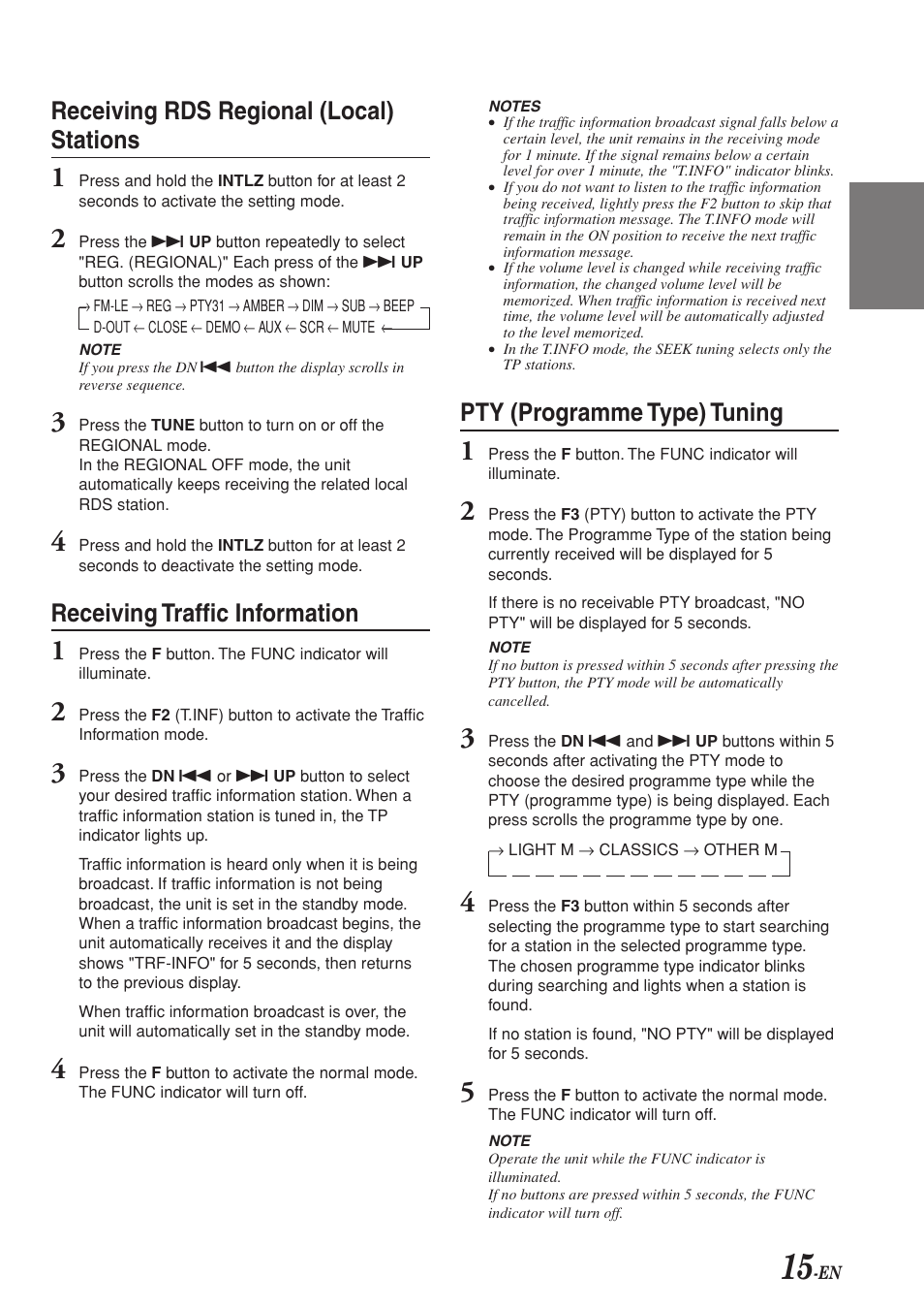 Receiving rds regional (local) stations, Receiving traffic information, Pty (programme type) tuning | Alpine CDA-7969R User Manual | Page 17 / 34