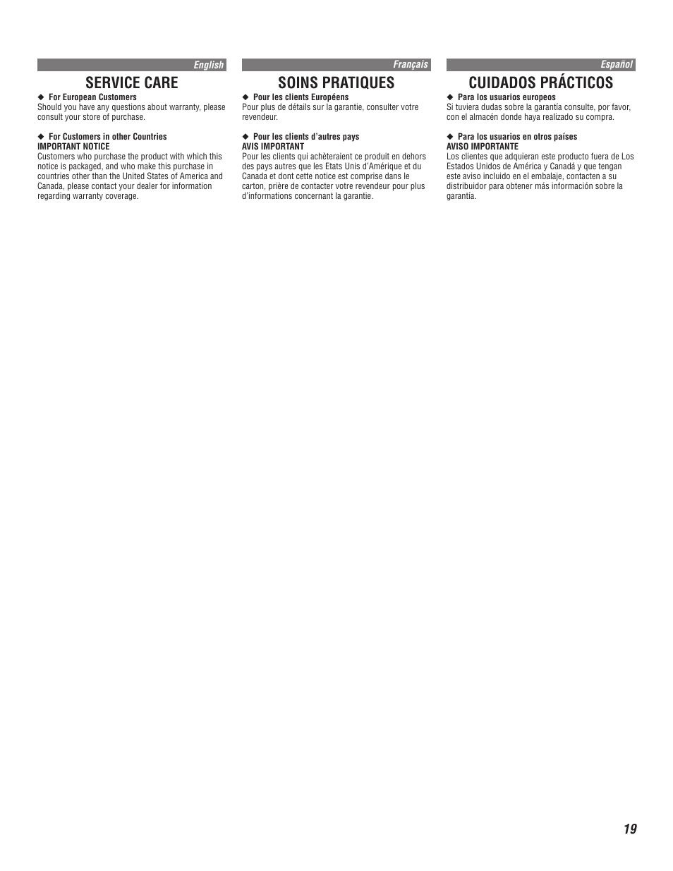 Service care, Soins pratiques, Cuidados prácticos | Alpine MRV-F345 User Manual | Page 19 / 24