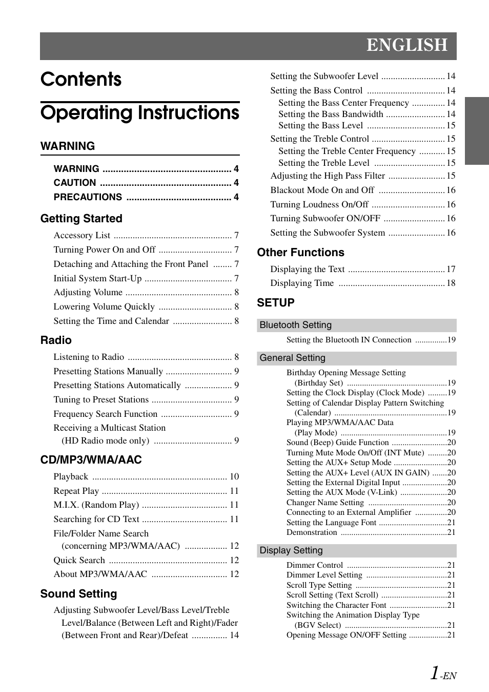 Contents operating instructions, English | Alpine CDA-9886M User Manual | Page 3 / 50