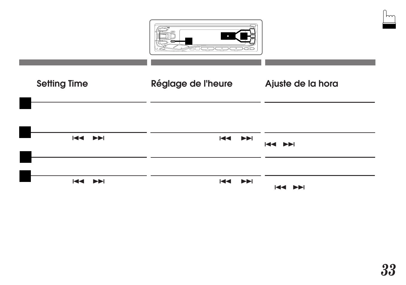 Réglage de l'heure ajuste de la hora, Setting time | Alpine MDA-7755 User Manual | Page 33 / 96