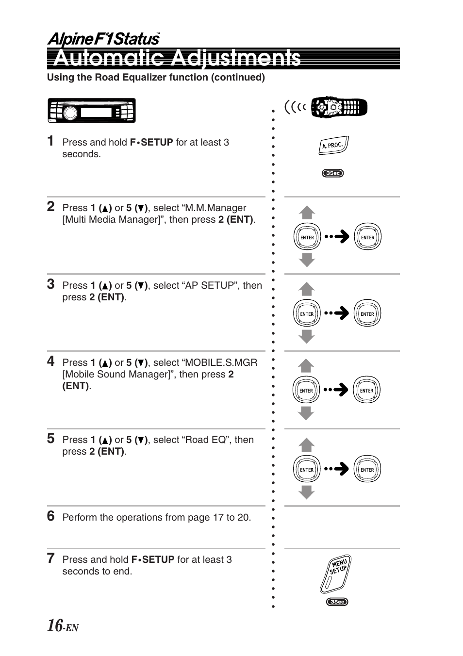 Automatic adjustments | Alpine F1 STATUS PXI-H990 User Manual | Page 20 / 116