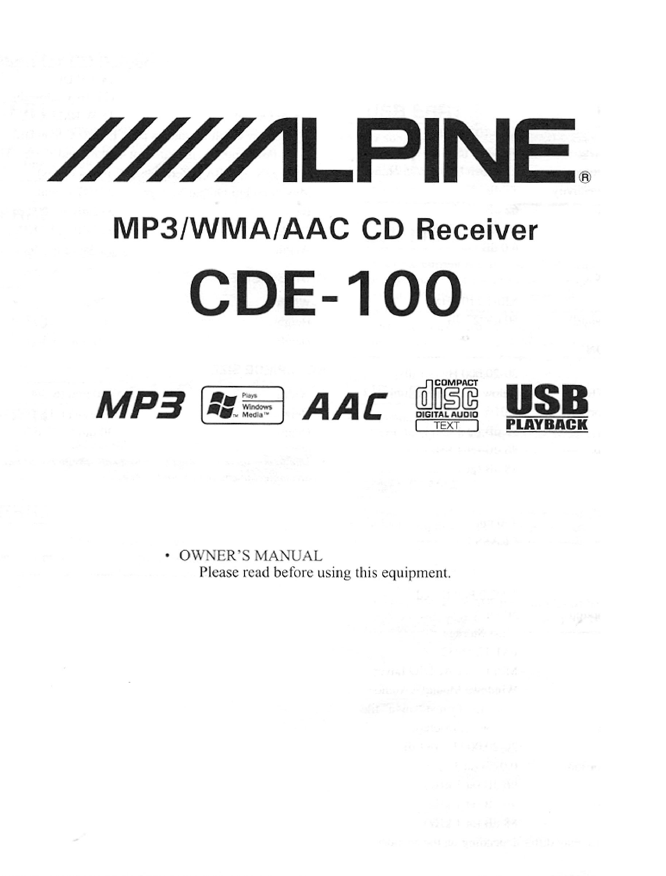 Alpine CDE-100 User Manual | 12 pages