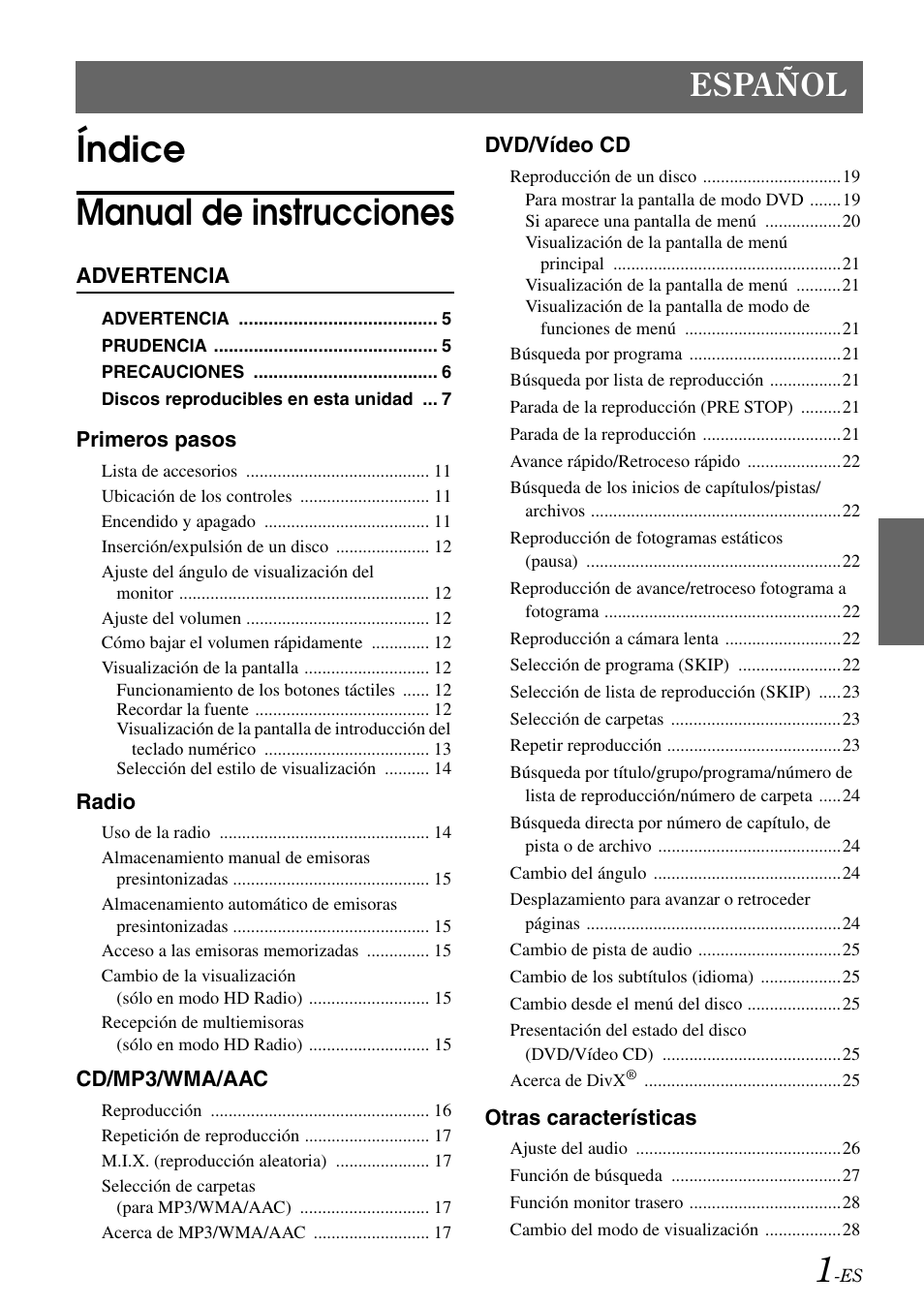 Índice manual de instrucciones, Español | Alpine IVA-W505 User Manual | Page 193 / 284