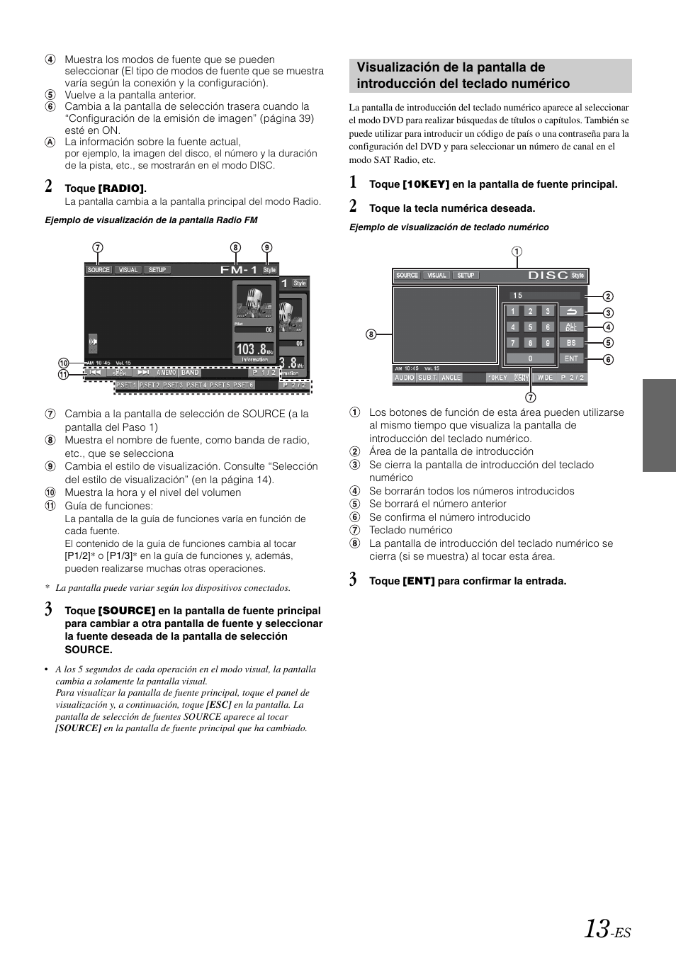 Visualización de la pantalla de introducción del, Teclado numérico | Alpine IVA-W505 User Manual | Page 205 / 284