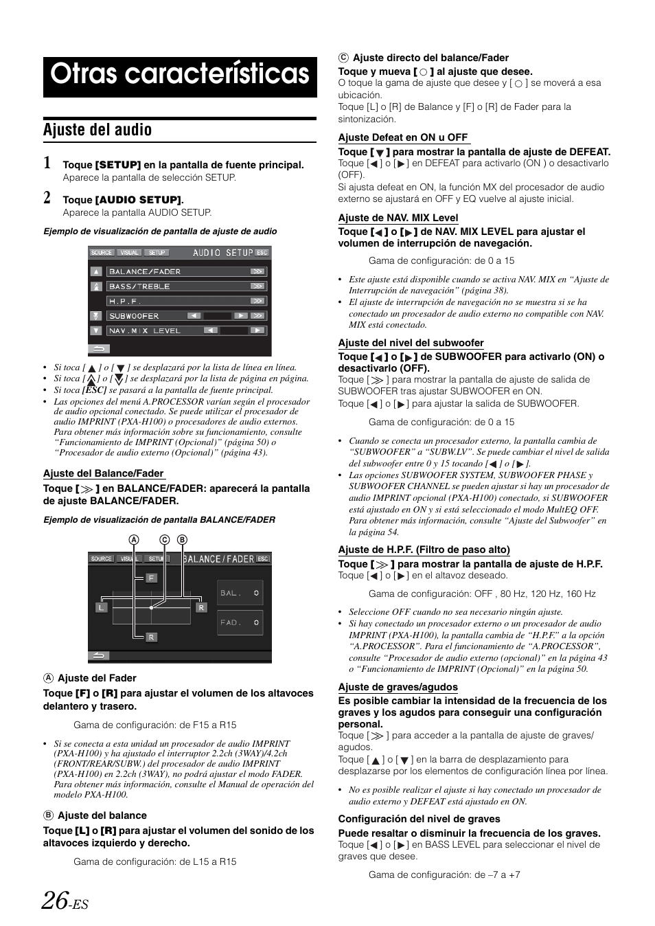 Otras características, Ajuste del audio | Alpine IVA-W505 User Manual | Page 218 / 284