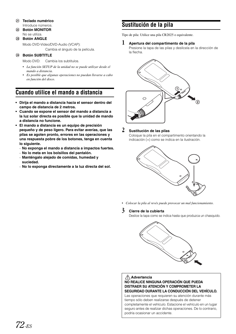 Cuando utilice el mando a distancia, Sustitución de la pila | Alpine IVA-W505 User Manual | Page 264 / 284