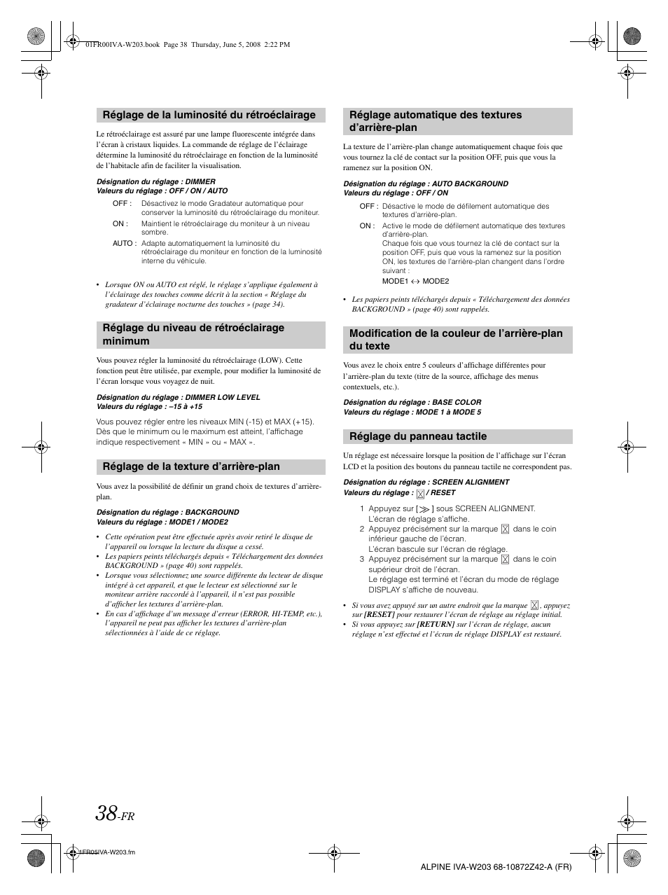 Réglage de la luminosité du rétroéclairage | Alpine IVA-W203 User Manual | Page 118 / 240